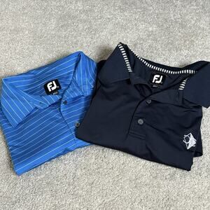 Footjoy Men's Short Sleeve Bundle of Two Polo Shirts Blue/Navy Striped Size L